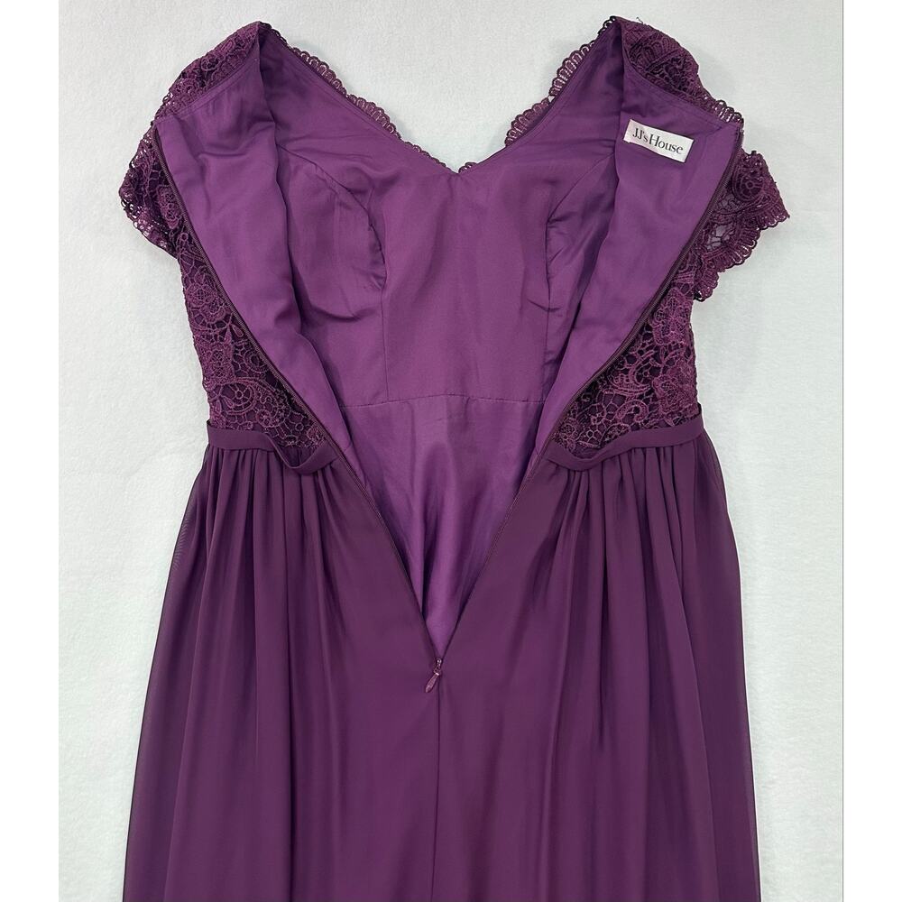 JJ’s House Purple Lace Chiffon Formal Gown Size 10 V-Neck Floor Length Dress - Picture 6 of 13